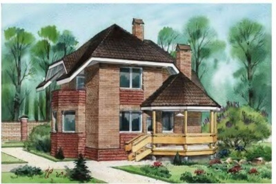 Проект дома из кирпича с террасой и эркером до 150 кв.м. 104/264. Фасады, планировки(анонс).
