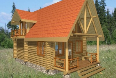 Проект деревянной дачи с мансардой из бревна № 91/36. Фасады, планировки(анонс).