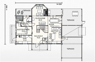 Проект двухэтажного дома из бруса с гаражом 110/112. 1 этаж