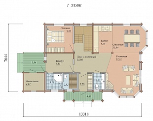 Проект дома с 4 спальнями и мансардой 110/86. 1 этаж
