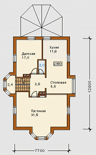 Проект кирпичного коттеджа бесплатно № 103/6 (вариант с купальней). 2 этаж.