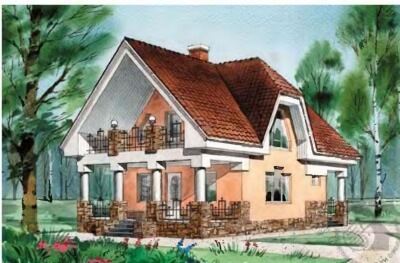 Проект дома с верандой из пеноблока 104/122. Фасады, планировки(анонс).