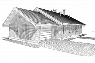 Проект одноэтажного дома с гаражом бесплатно 92/74. Вид 1.