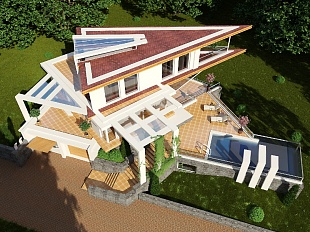 Проект двухэтажного дома с бассейном 110/9. Вид сверху 1