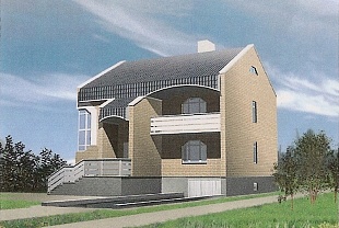 Проект двухэтажного кирпичного дома № 91/70. Главный фасад.
