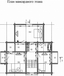 Проект индивидуального жилого дома из оцилиндрованного бревна. 2 этаж.