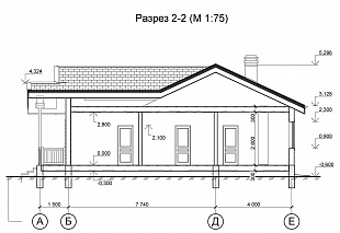 Проект деревянного прямоугольного дома № 92/42. Разрез.