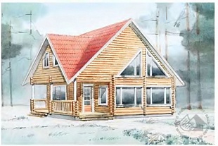 Проект дома из оцилиндрованного бревна с террасой 104/262. Фото