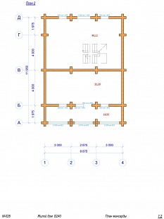 Проект бревенчатого дома 185 кв.м. 110/66. 2 этаж