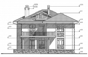﻿Проект двухэтажного дома коттеджа с чертежами бесплатно 92/78. Вид 3.