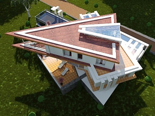Проект двухэтажного дома с бассейном 110/9. Вид сверху 2